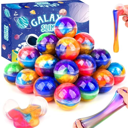 24 Pack Galaxy Slime Balls –Valentine Slime Party Favors, Non-Sticky, Soft Slime Kit for Classroom Prizes, Christmas Stocking Stuffers, Goodie Bag Stuffers,Easter Basket Stuffers for Kids
