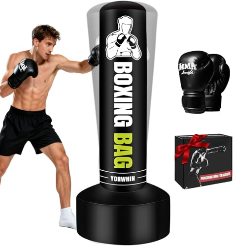 Heavy Freestanding Punching Bag for Adults, 70'' Standing Punching Bag Heavy Bag with Boxing Gloves, Women Men Boxing Training Equipment Kickboxing Bags for Beginners Training MMA Fitness Home Gym