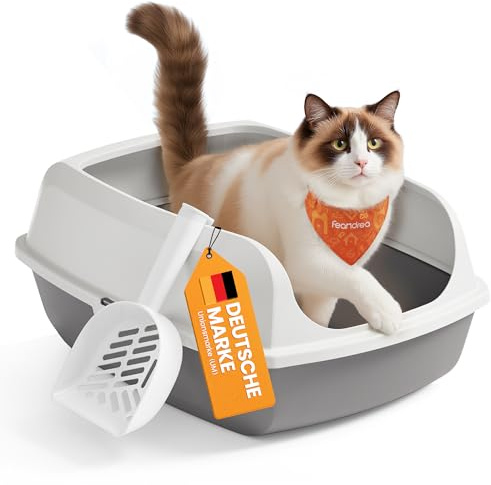 Feandrea Caja Arenero con Bordes Altos, Tamaño XXL, Abierta, con Pala, para Gatitos y Gatos Grandes, Blanco Nube PPT010W101