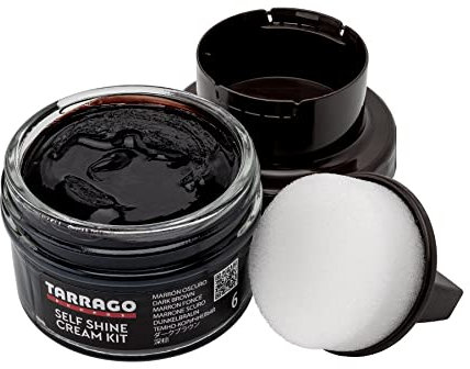 Tarrago | Self Shine Cream Kit 50 ml | Nourishing Cream of Natural Waxes For Shining Leather Smooth Natural or Synthetic Leather Shoes | With Sponge Applicator (Dunkelbraun 06)