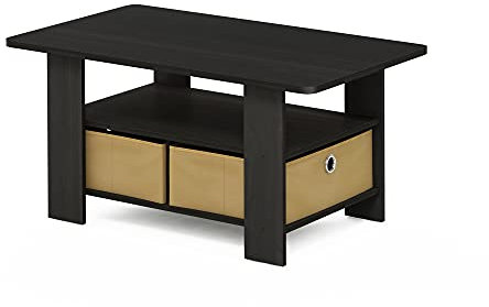 Furinno ANDREY Coffee Table, Small Modern Coffee Table with Storage and Bin Drawer, Side Table for Living Room, Bedroom, Home Office, Espresso