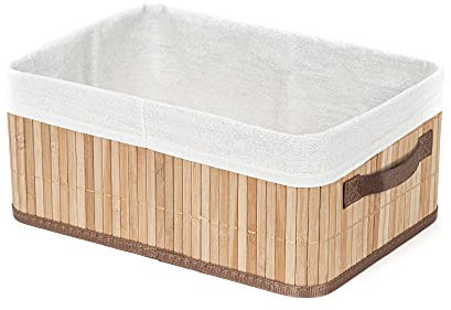 Compactor Joey Bamboo Basket, Medium (35X25X15 cm), Rectangular With Removable Washable Fabric Liner