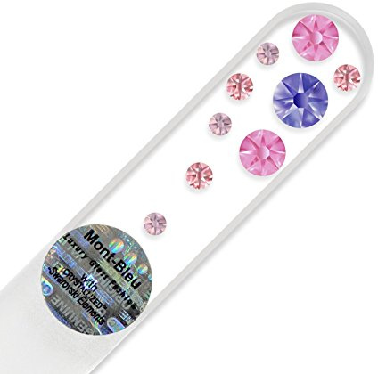 Petite lime à ongle en verre ornées à la main de cristaux de Swarovski Elements, pochette en velours noir | Véritable verre trempé tchèque, garantie à vie, Lime à ongles fait main en cristal