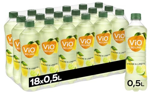 ViO BiO LiMO Zitrone-Limette, Bio-Limonade, Einweg Flasche, 18 x 500 ml | Vegane Bio-Limonade mit frischem Geschmack aus Limetten und Zitronen