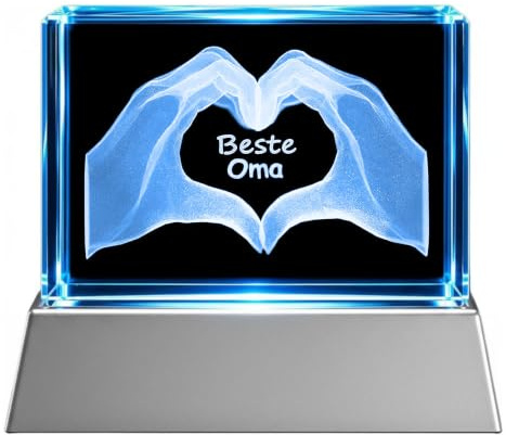 Kaltner Präsente Stimmungslicht - Das perfekte Geschenk: LED Kerze/Kristall Glasblock / 3D-Laser-Gravur/Herz Hände – Beste Oma/Ich liebe Dich