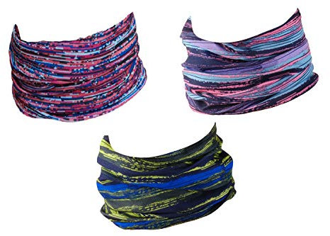 Hilltop 3er Set Motorrad Multifunktionstuch, Schlauchtuch, Halstuch, Sporttuch in den neuesten Designs, 3er Set/Farben:Colourful Interference
