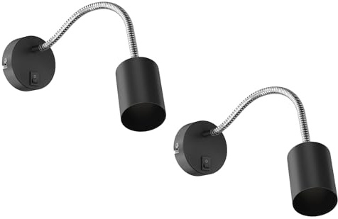 ledscom.de 2x Leselampe/Wandleuchte WAIKA, Schwanenhals, Schalter, schwarz matt, 1x GU10 max. 60W