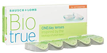 Bausch und Lomb Biotrue ONEday for Astigmatism Tageslinsen, torische Kontaktlinsen, weich, 30 Stück BC 8.4 mm/DIA 14.5 / CYL-0,75 / Achse 100 / +0,25 Dioptrien