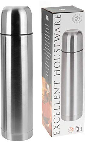 Carousel Home and Gifts 1 Litre Stainless Steel Thermos Flask | Double Walled Insulated Vacuum Flask | Hot Cold Drinks Hydro Flask With Cup