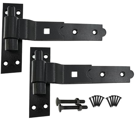 Infinity Decor Gekröpfte oder gerade robuste Haken- und Band-Eisen-Torscharniere, Paar, Epoxidharz, Schwarz, 2 x 8 gekrümmte Scharniere)