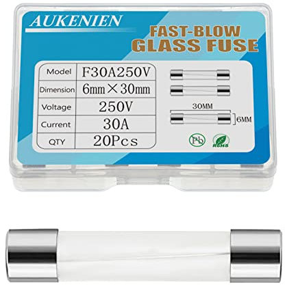 AUKENIEN 30A 250V 6x30MM Fusible Verre 30 Ampère Fusibles en Verre à Fusion Rapide pour Électroménager