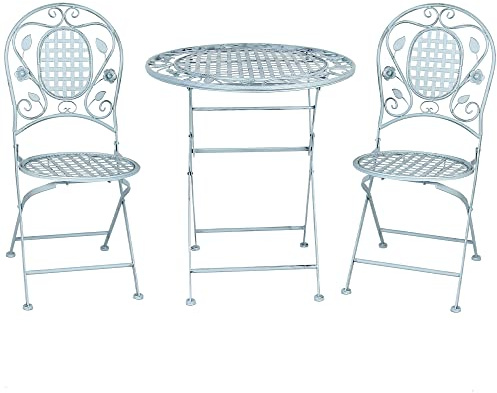 GlamHaus Garden Bistro Patio Set, 3 Piece Folding Metal Garden Set, Balcony Furniture, Foldable Table and Two Chairs (Turin Blue)