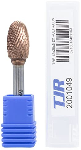 Hartmetall-Frässtifte mit Beschichtung ULTRA Co, 12 mm (metrisch) Durchmesser mit 6 mm metrischem Schaft, (speziell mit Chipbreaker) TJR… (Ovalform)
