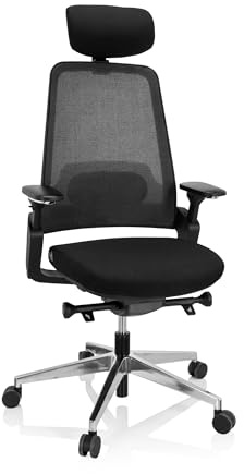 hjh OFFICE 608991 Profi Bürostuhl BRACIO Stoff/Netzstoff ergonomischer Drehstuhl, Sitztiefe verstellbar, Schwarz
