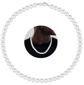 Hipwope 6/8 mm Perlenkette für Herren Halskette in 16/18/20/22/24 Zoll - Weißer Choker Schmuck
