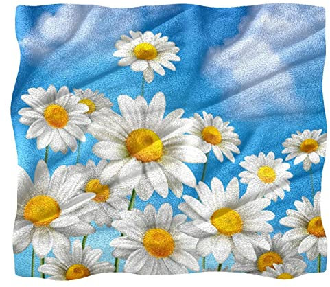 Fleece-Überwurfdecke, Weiß, Gelb, Gänseblümchen, Blau, klarer Himmel, für Couch, Sofa oder Bett, gemütliche, weiche Decken