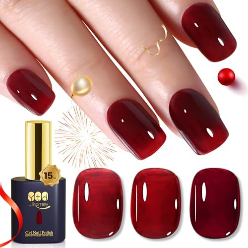 YTD Likomey Smalto Semipermanente per Unghie in gel,15ml Rosso Bacca Traslucido UV LED Smalti Semipermanenti Professionale Manicure Jelly Gel Nail Polish