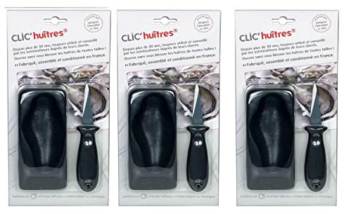 3 oyster knives and holders