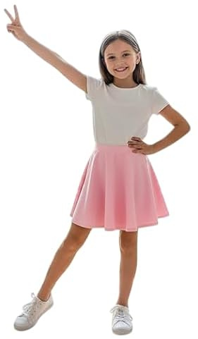 LUXFAB Girls Skater Skirt High Waisted Flared Tutu Style | Stretch Polyester Mini Skirt | Elastic Waistband | School Uniform & Party Wear | Ages 5-14 Baby Pink