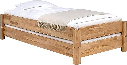 WOODLIVE DESIGN BY NATURE Massivholz Gästebett Stapelbett Twin in Kernbuche massiv (100 x 200 cm) inklusive 2X Lattenrost starr