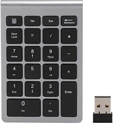 Tastierino Numerico Wireless RF304, Mini Tastiera a 22 Tasti con Ricevitore, Velocità di Rimbalzo Rapida, Basso Ritardo, Tastierino Numerico Wireless Confortevole per WinXP, Win 7/8/10(Grigio)