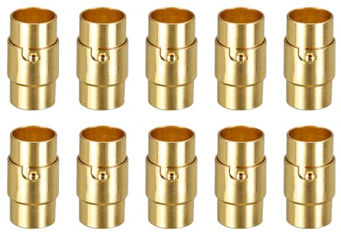 QUARKZMAN Leder Kordel Endkappen Armband Verschluss, 10 Stück 8mm Loch Magnetische Verschlüsse für Lederband, Kordel Endkappenn Verschluss für Armbänder Schmuckherstellung DIY Basteln, Gold