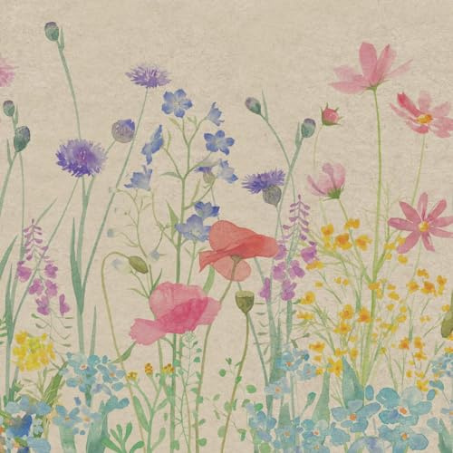 25 nachhaltige Servietten aus Recycling-Papier Blumen Blumenwiese pastell als Tischdeko. Papierservietten mit Motiv. Ökologisch nachhaltige Deko aus recyceltem Papier. 33x33cm