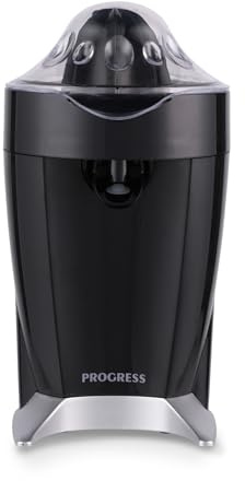 Progress EK5882PVDE, Exprimidor de cítricos eléctrico - directo al vaso, incluye dos conos de licuado intercambiables, uno amplio y otro pequeño, rotación multidireccional, 60 W
