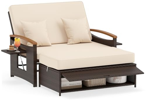 COSTWAY Polyrattan Sonnenliege, Gartenliege mit Verstellbarer Rückenlehne