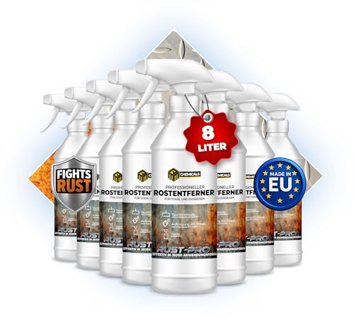 MRM CHEMICALS - Rostumwandler & Rostentferner Spray 8 x 1L – Für Metall, Stahl & Gusseisen – Rostschutz & Korrosionsschutz mit Phosphat – Auto, Boot, Schiff, Fahrradkette, Werkzeug