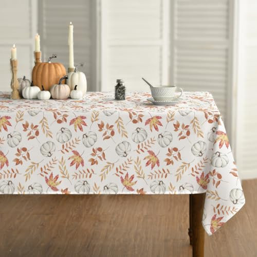 Horaldaily Herbst Tischwäsche 140x110 cm Rechteckig, Erntedankfest Herbsternte Orange Kürbis Blatt Tischdecke für Party Picknick Abendessen Dekor