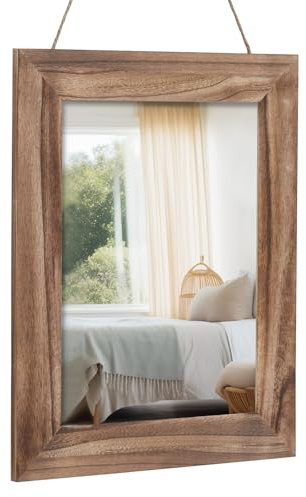 Muzilife Rustikaler Wandspiegel Rechteckiger Spiegel mit Holzrahmen | Rechteckiger Dekorativer Wandspiegel aus Massivholz für Schlafzimmer Bad Wohnzimmer Flur