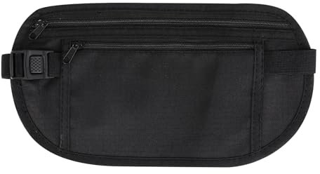 Bewudy Versteckte Flache Bauchtasche, wasserdichte Diebstahlsichere Geldgürtel Reise Bauchtasche für Damen und Herren Anti-Diebstahl Reise Gürteltasche für Handy Reisepass Bargeld(Schwarz)