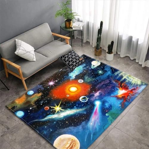 3D Universum, Weltraum, Galaxie, Planet Kinder Jungen Teppich Dekoration Schlafzimmer Kinderzimmer Wohnzimmer,Modern Rutschfest Waschbar Flanell Kinderteppiche 180 X 280 Cm - Leicht Zu Reinige -4V6O0U