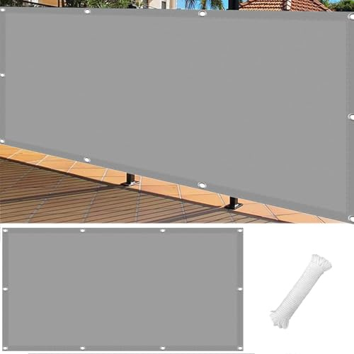 Pantalla para Balcón Impermeable 115 x 600 cm Protección de Privacidad Opaca Revestimiento para Balcón con Ataduras de Cables para Balcón Exterior de Jardín Terraza, Gris Claro
