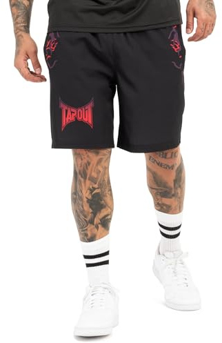 Tapout Herren Funktionsshorts Normale Passform Taproot Shorts, Black/Red/Aubergine, XXL, 940086