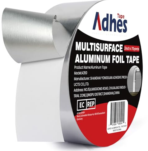 ADHES Heavy Duty Aluminum Foil Tape 2 Inch x 210 Feet(70 Yards) – Heat Resistant & Waterproof Silver Duct Tape – High-Temperature HVAC Tape for Ductwork, Sealing, Insulation, and Repairs