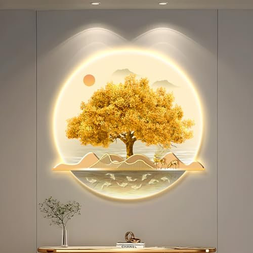 Decorazione da Parete Mucca da mungere Arte da Parete Decorazione da Appendere Paesaggio Cinese Decorazione da Parete Arte a LED Albero della Vita Rotondo Albero genealogico Scultu
