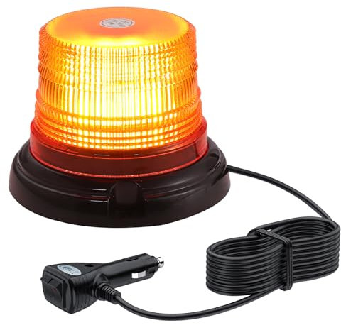 YGiTK 48 LED Gyrophare à Base Magnétique 48W 12V/24V Flash 7 Modes ABS Amber Lumière d’Avertissement Clignotant Stroboscope d'Urgence pour Camion, Tracteur, Chasse-Neige, Dépanneuse