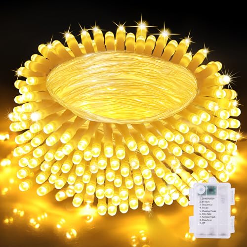 Nextronix Lichterkette Außen Batterie, 20 m 200 LEDs Lichterkette mit Fernbedienung Timer, 8 Modi Lichterketten für Garten, Schlafzimmer, Terrasse (warmweiß, 200LEDs)