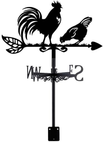 SUPERDANT Banderuola a forma di gallo per tetto, banderuola in metallo, per capannoni, indicatore di direzione del vento nero, per fattoria, cortile, fattoria, capannone, giardino, decorazione