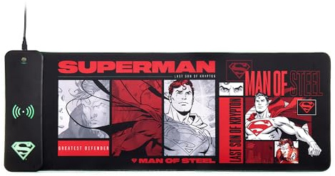 Power Idolz Numskull DC Comics Superman 2025 XL RGB Gaming-Mauspad mit 15W kabellosem Ladegerät Anpassbare LED, rutschfest, wasserabweisend