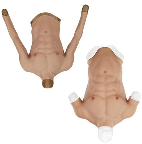 JYACANS Silikon-Muskelanzug, realistische männliche Brustplatte, hoher Kragen, gefälschte Bauchmuskeln, Brust mit Armen für Cosplay, Halloween (03,S size-no Arm)
