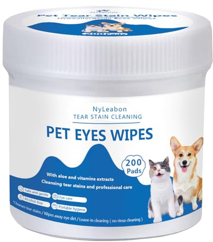Eye Wipes for Dogs, 200 Pads Pet Tear Stain Cleaning Wipes for Eye Care of Dogs and Cats, Mild Ingredient, Gently Remove Pet Tear Stain, Eye Debris, Discharge, Mucus Secretions - Safe Ingredients