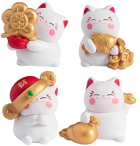 KITANDOVE 4pcs Mini Mini Ornaments Good Luck Cat Japanese Statue Wealth Welcoming Cat Japanese Cat Mini Maneki Statues Ornaments Chinese Cat Lucky Statue Cat Tiny Cat Statues Resin