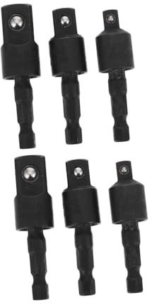 Veemoon Metal Impact Driver Adapter 360° Rotatable Wobble Socket Adapter Set, Hex Shank to Square Drive Converter for Drill and Screwdriver, 2 Sets Black 1/2 3/8 1/4 Inch Compatible with Power Tools