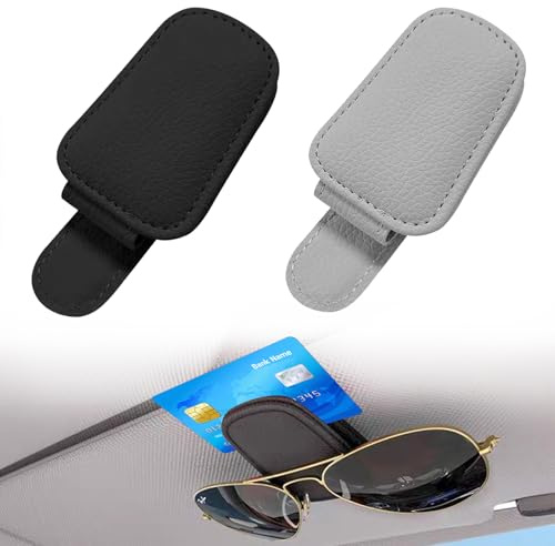 Brillenhalter für Auto Sonnenblende, 2 Stück Leder Sonnenbrillen Halterung 9.5×4cm, magnetischer Leder Brillenhalter Clip Auto Visier Zubehör Sonnenbrillen für Auto Sonnenblende (Schwarz Grau)