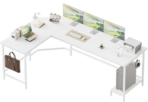 Mericonia L Shaped Desk, 170 cm Corner Gaming Desk for Home Office, Computer Desk Sturdy Writing Workstation for Small Space, Easy to Assemble, White