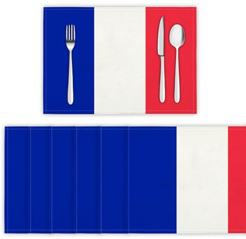 Tischset 6 er Set, Tischsets Abwaschbar 30 x 45 cm, Platzset Waschmaschinenfest Frankreich Muster der Nationalflagge,Baumwolle Leinen Tischsets Platzsets für Tisch, Küche, Essen