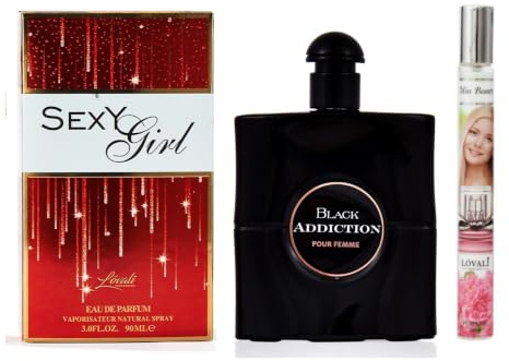Perfume Gift Set for Women – Pack of 3 | Black Addiction 80ml + Sexy Girl 85ml + Mini 35ml EDP | Long-Lasting Eau de Parfum | Floral & Citrus Fragrance | Ideal for Gifting